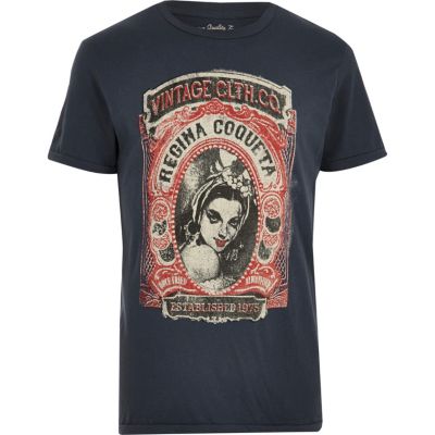Dark blue Jack & Jones Vintage print T-shirt